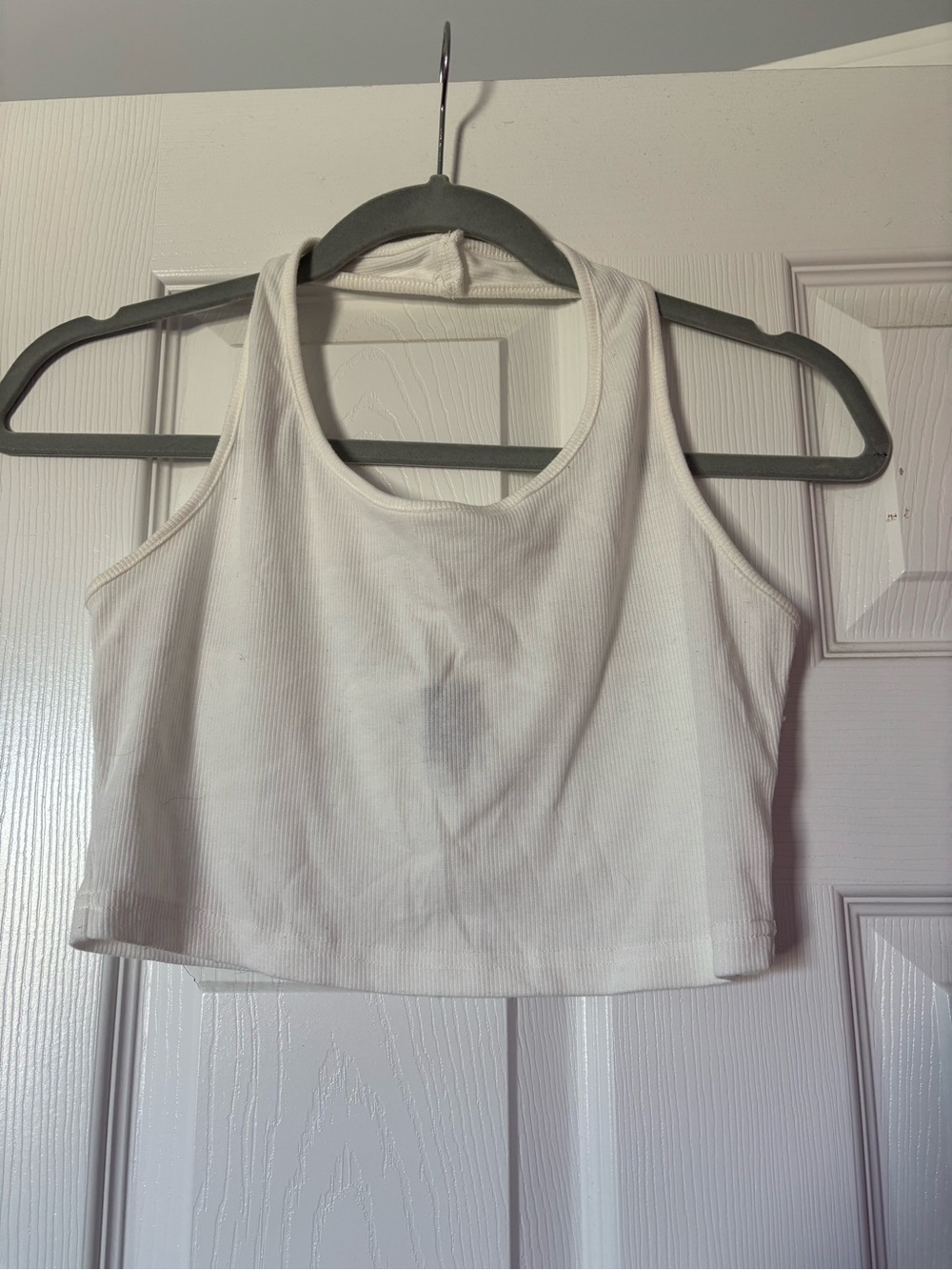 White Ribbed Tank Crop Top - Women